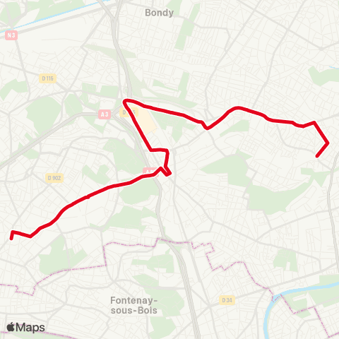 RATP Château de Villemomble <> Mairie de Montreuil map