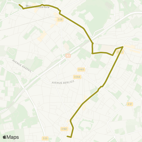 RATP Romainville - Vassou <> Mairie de Montreuil map