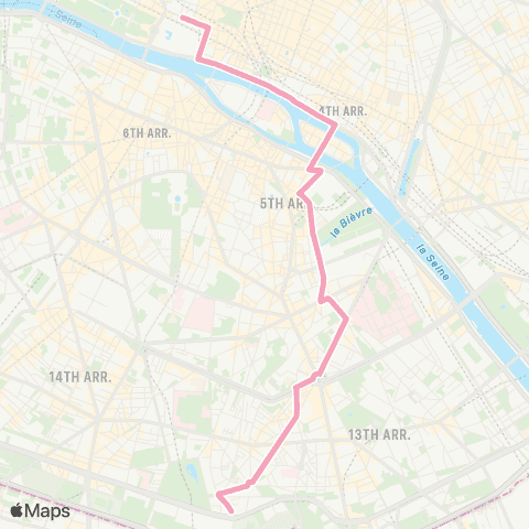 RATP Stade Charléty - Pte de Gentilly <> Palais Royal - Musée du Louvre map