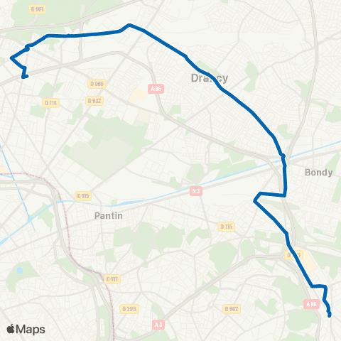 RATP Rosny-sous-Bois RER <> La Courneuve - Aubervilliers RER map
