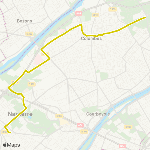 RATP Les Courtilles <> Nanterre - Pl. de la Boule map