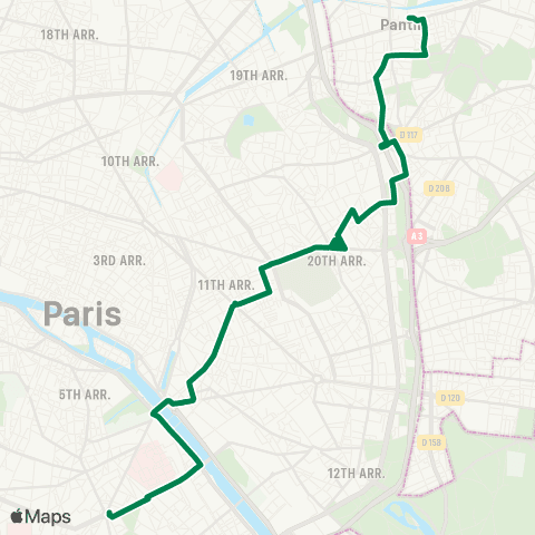 RATP Pl. d'Italie <> Église de Pantin - Métro map