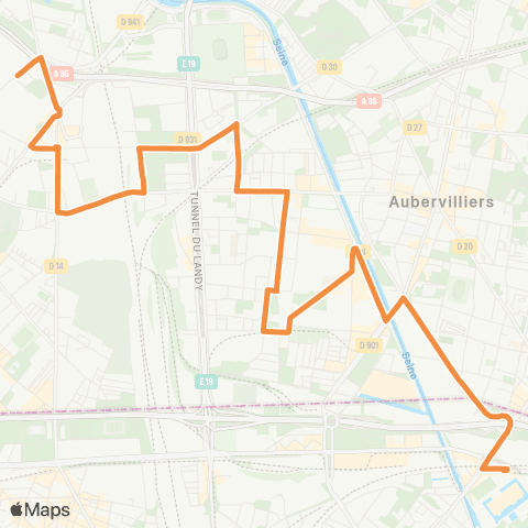 RATP Porte de la Villette <> Rue Ampère map