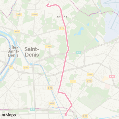 RATP Pte de la Villette <> Gare de Pierrefitte - Stains RER map