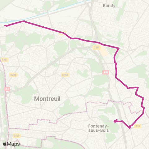 RATP Gare de Val de Fontenay <> Église de Pantin - Métro map