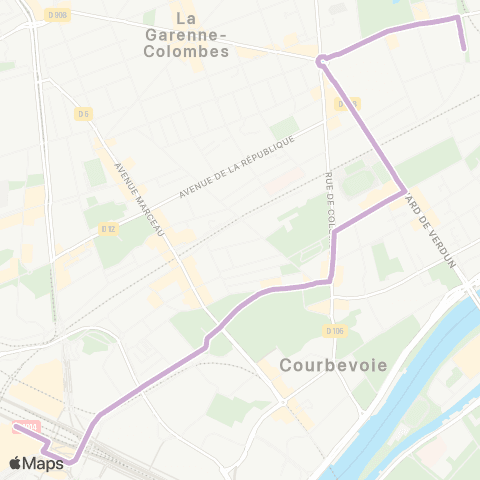 RATP Les Bruyères <> La Défense (Voie Perronet S.) map