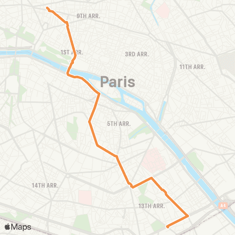 RATP Gare Saint-Lazare <> Porte d'Ivry map