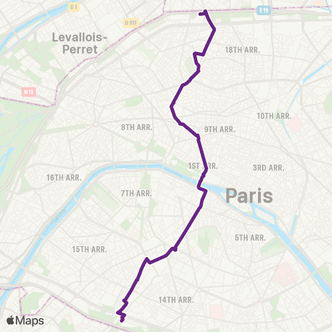 RATP Pte de Vanves - Pl. Simard <> Pte de Montmartre map