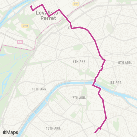 RATP Pont de Levallois - Bécon - Métro <> Gare Montparnasse map
