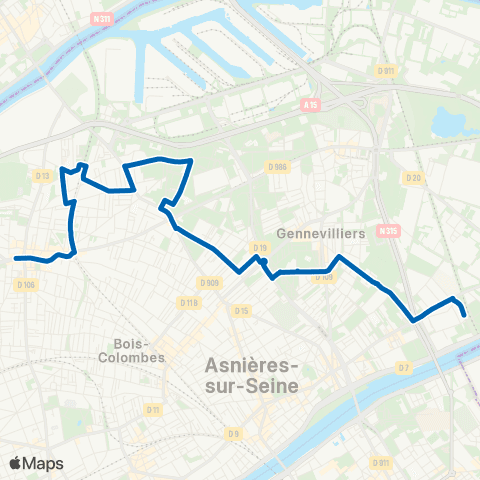 RATP Asnières - Bords de Seine <> Église de Colombes map