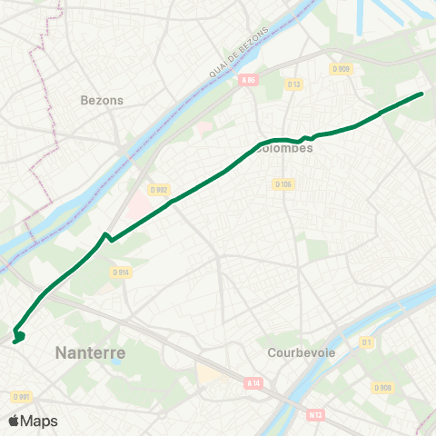 RATP Les Courtilles <> Nanterre - Ville RER map