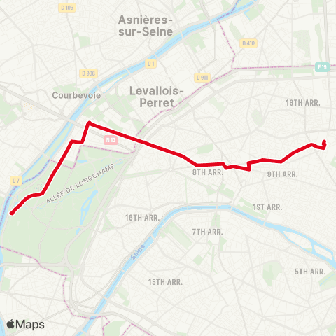 RATP Gare du Nord <> Bagatelle map