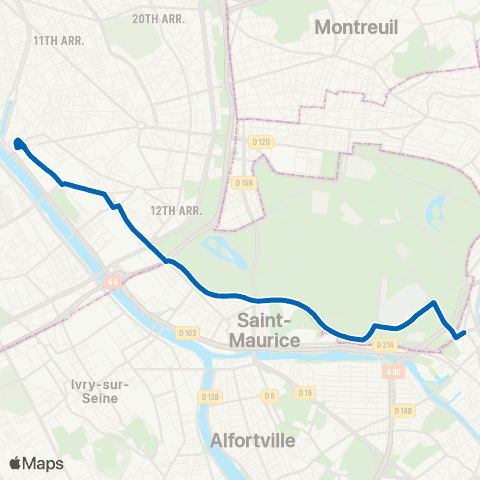 RATP Joinville-le-Pont RER <> Gare de Lyon map