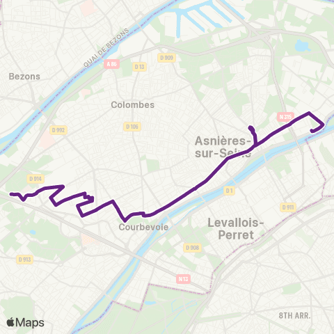 RATP Nanterre - Anatole France <> Asnières - Bords de Seine map