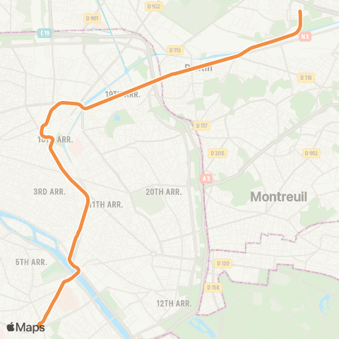 RATP Bobigny-Pablo Picasso <> Place d'Italie map