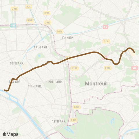 RATP Rosny-Bois-Perrier <> Châtelet map