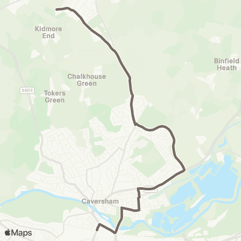 Reading Buses Caversham Rd Fire Sta - Chiltern Edge Sch map