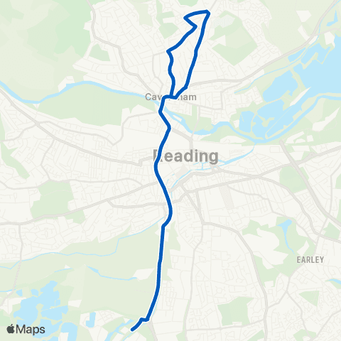 Reading Buses Caversham Library - Reading Stadium Bus Pk map