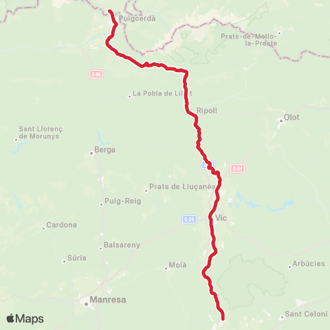 Rodalies L'Hospitalet de Llobregat - Puigcerdà map