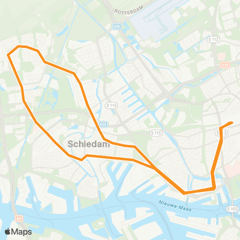 RET Rotterdam Centraal - Schiedam Woudhoek (Nachtbus) map