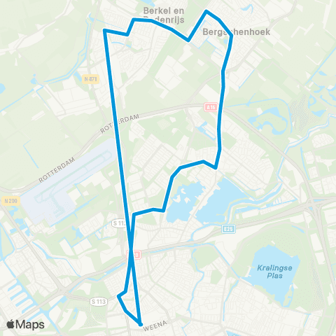 RET Rotterdam Centraal - Berkel Westpolder (Nachtbus) map