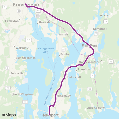 RIPTA Providence / Fall-River / Newport Exp map