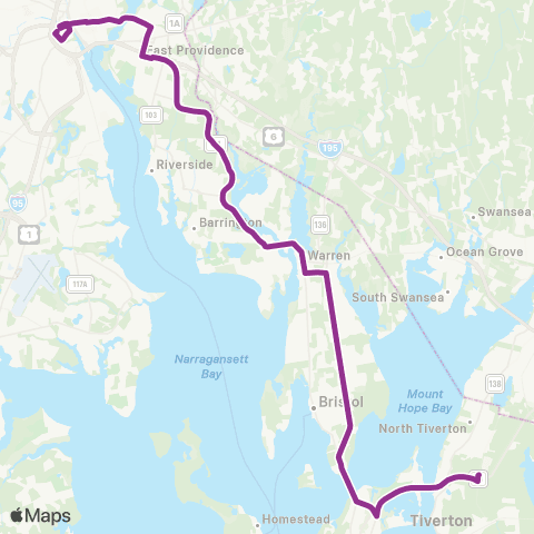 RIPTA Tiverton / East Bay Express map