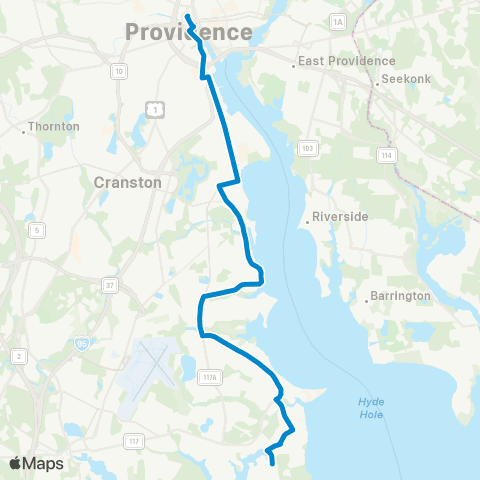 RIPTA Pawtuxet Village / Warwick Neck map