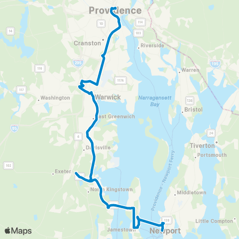 RIPTA West Bay - Narragansett / Newport map