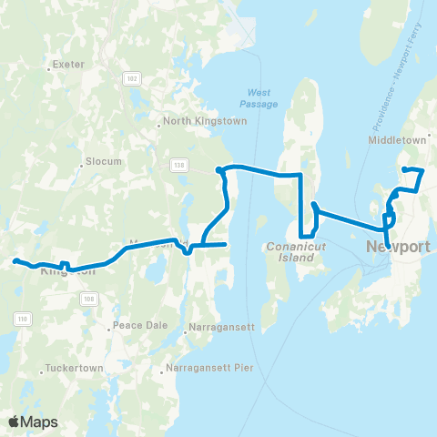 RIPTA Kingston Station/URI/Newport map