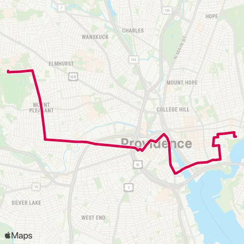 RIPTA East Side / Federal Hill / RI College map