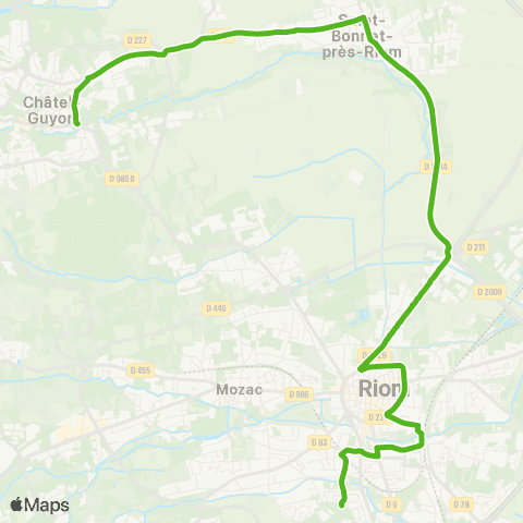 RLV Mobilités Châtel-Guyon Parc Clémentel - Riom Pôle multimodal SNCF map