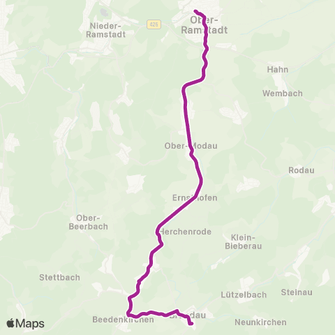 RMVB Modautal-Brandau Feuerwehr - Ober-Ramstadt Bahnhof map