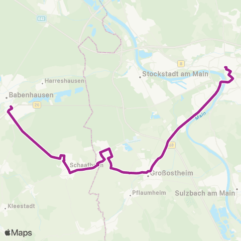 RMVB Aschaffenburg, Hauptbahnhof / Rob - Babenhausen Bahnhof map