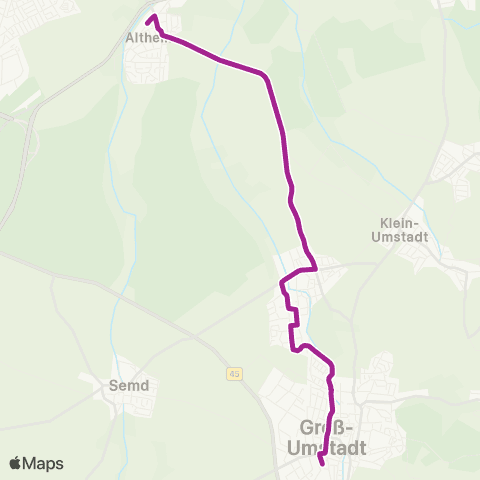 RMVB Münster (Hessen)-Altheim Feuerwehrhaus - Groß-Umstadt Mitte Bahnhof map