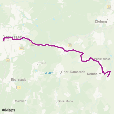 RMVB Reinheim-Ueberau Lengfelder Str - Darmstadt Hauptbahnhof map