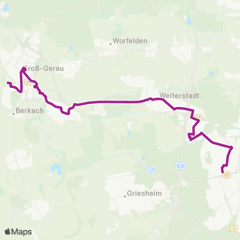 RMVB Darmstadt Hauptbahnhof - Groß-Gerau Kreisklinik map