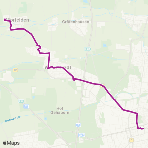 RMVB Darmstadt Schloss - Büttelborn-Worfelden Siedlung Hesselrod map