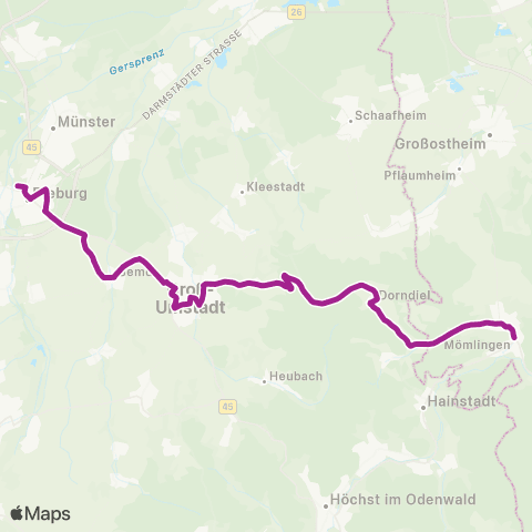 RMVB Mömlingen, Schöne Aussicht - Dieburg Bahnhof map