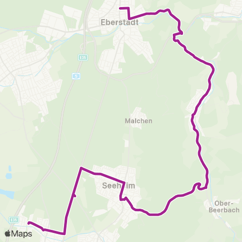 RMVB Darmstadt-Eberstadt Wartehalle - Bickenbach Bahnhof map