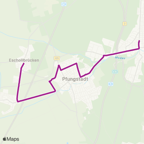 RMVB Darmstadt-Eberstadt Wartehalle - Pfungstadt-Eschollbrücken Römer map