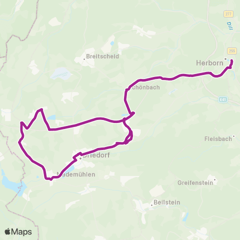 RMVB Driedorf-Mademühlen Rotdornstraße - Herborn Bahnhof / Zob map