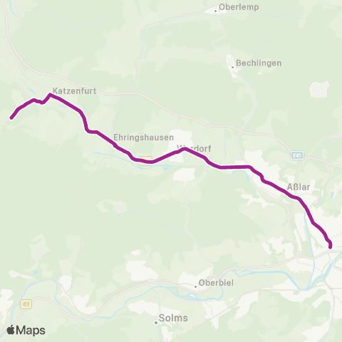 RMVB Wetzlar Bahnhof / Zob - Ehringshausen-Katzenfurt Wiesenstraße map