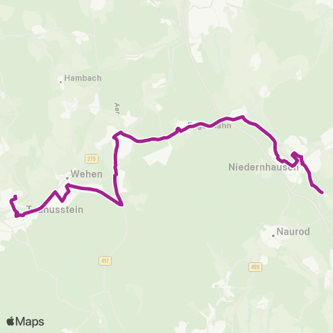 RMVB Niedernhausen Bahnhof - Taunusstein-Hahn Schulzentrum map