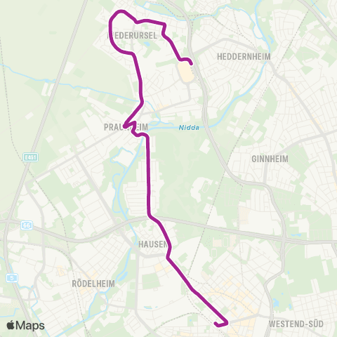 RMVB Frankfurt (Main) Westbahnhof - Frankfurt (Main) Nordwestzentrum map