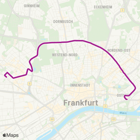RMVB Frankfurt (Main) Ostbahnhof / Sonnemannstraße - Frankfurt (Main) Westbahnhof map