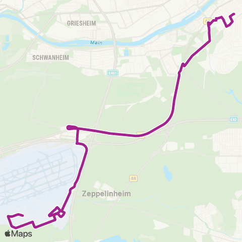 RMVB Frankfurt (Main) Flughafen Geb. 543 - Frankfurt (Main) Südbahnhof map