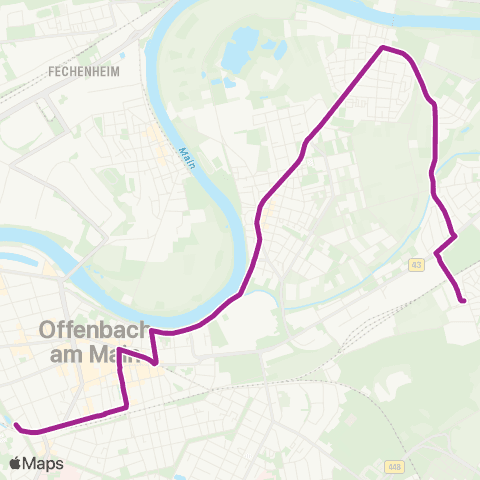 RMVB Offenbach (Main)-Westend Parkstr. (Leibnizschule) - Offenbach (Main)-Waldheim Neuer Friedhof map