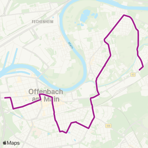 RMVB Offenbach (Main)-Zentrum Markt Pl / Berliner Str - Offenbach (Main)-Rumpenheim Ernst-Reuter-Schule map