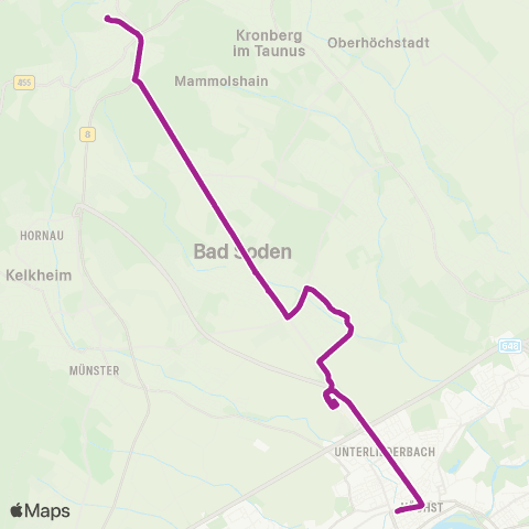 RMVB Königstein (Taunus) Stadtmitte - Frankfurt (Main) Höchst Bahnhof map